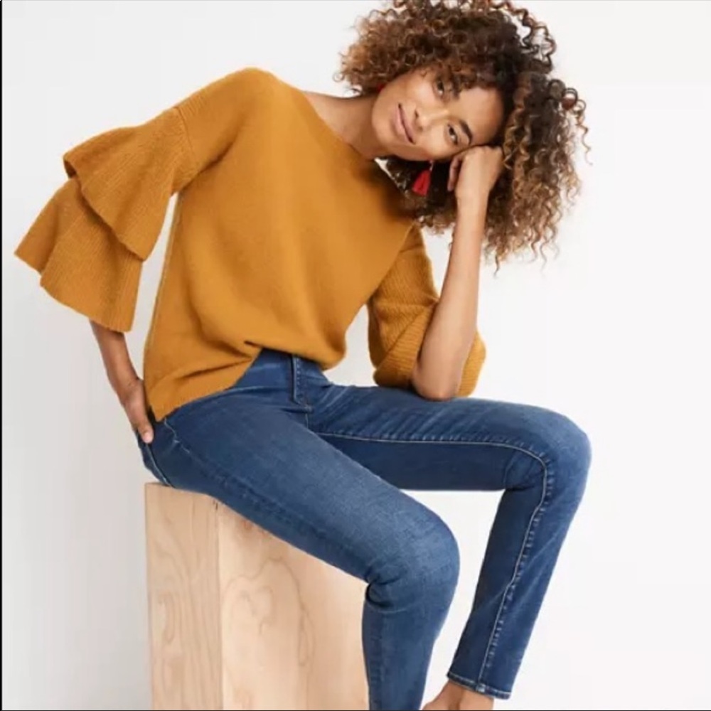 Madewell Tier Sleeve Coziest Yarn Pullover Golden Mustard Sweater